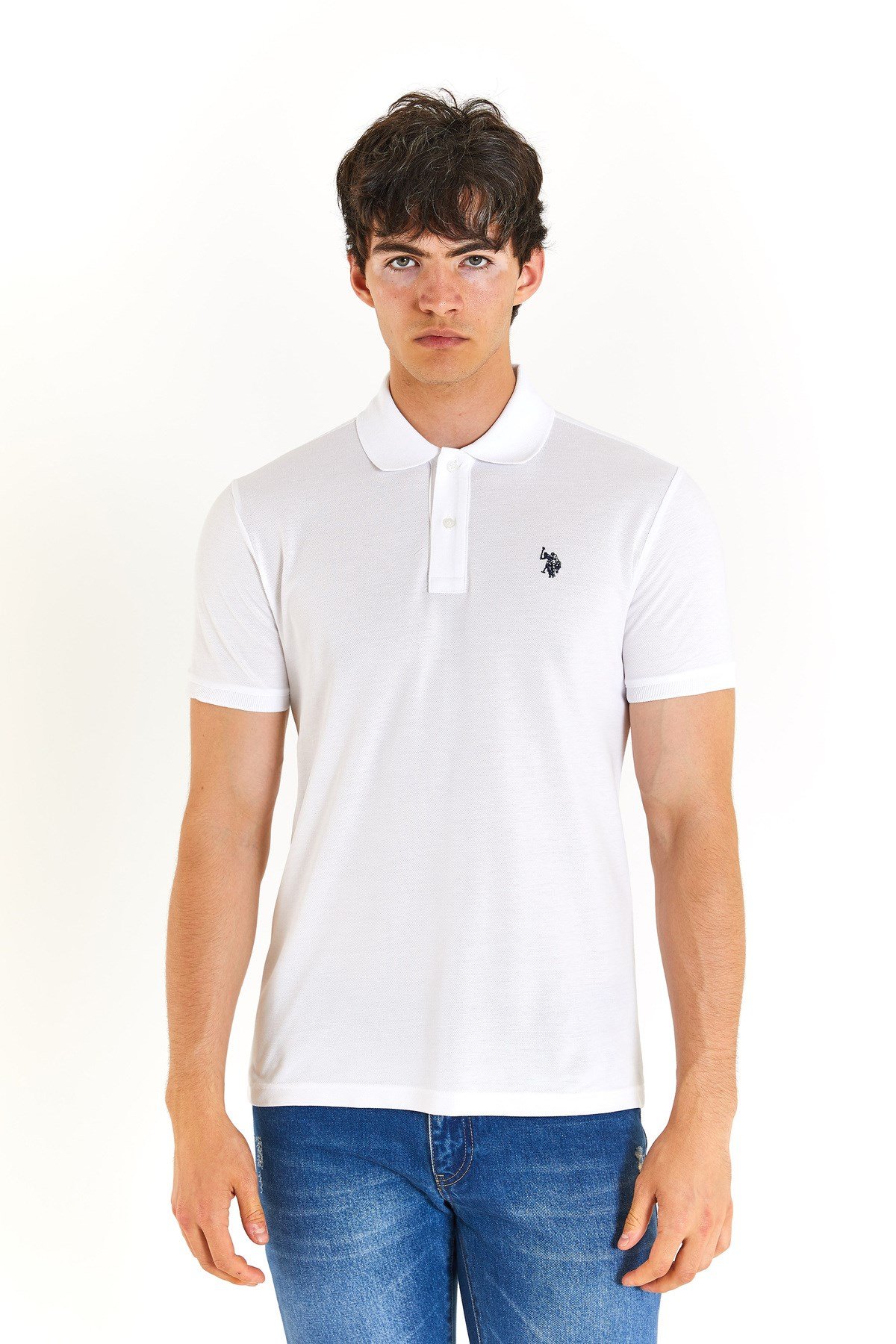 U.S. POLO ASSN. ERKEK DOKUMA POLO YAKA BEYAZ T-SHİRT