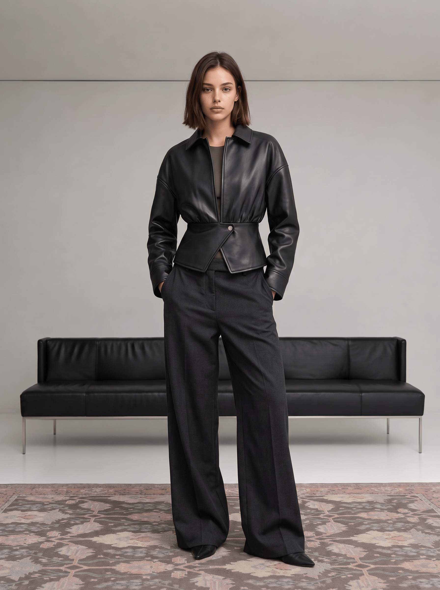 26K1099 ETEĞİ MANŞETLİ DERİ CEKET