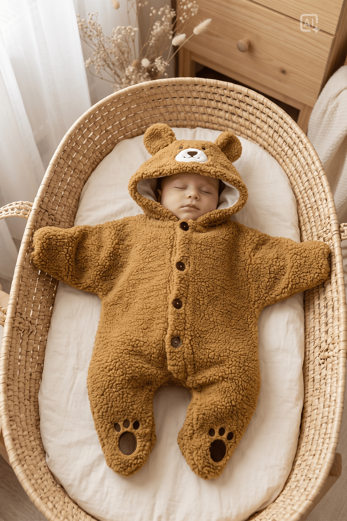 Teddy Bear Kapüşonlu Ayıcık Peluş Yıldız Tulum - Kahverengi
