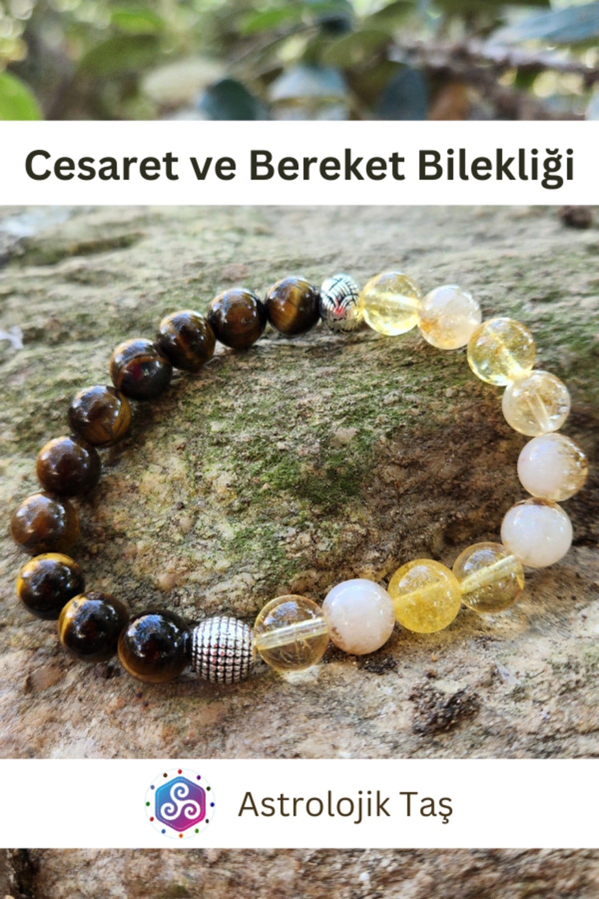 Doğal Taş Cesaret Ve Bereket Bilekliği, Sertifikalı Kaplan Gözü Ve Sitrin Taşı