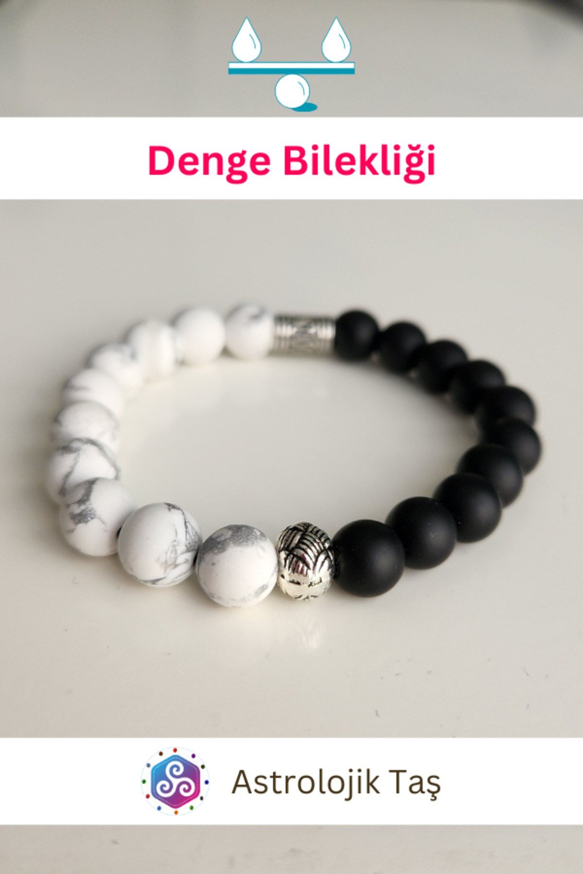 Doğal Taş Denge Bilekliği, Sertifikalı Havlit Ve Oniks Taşı