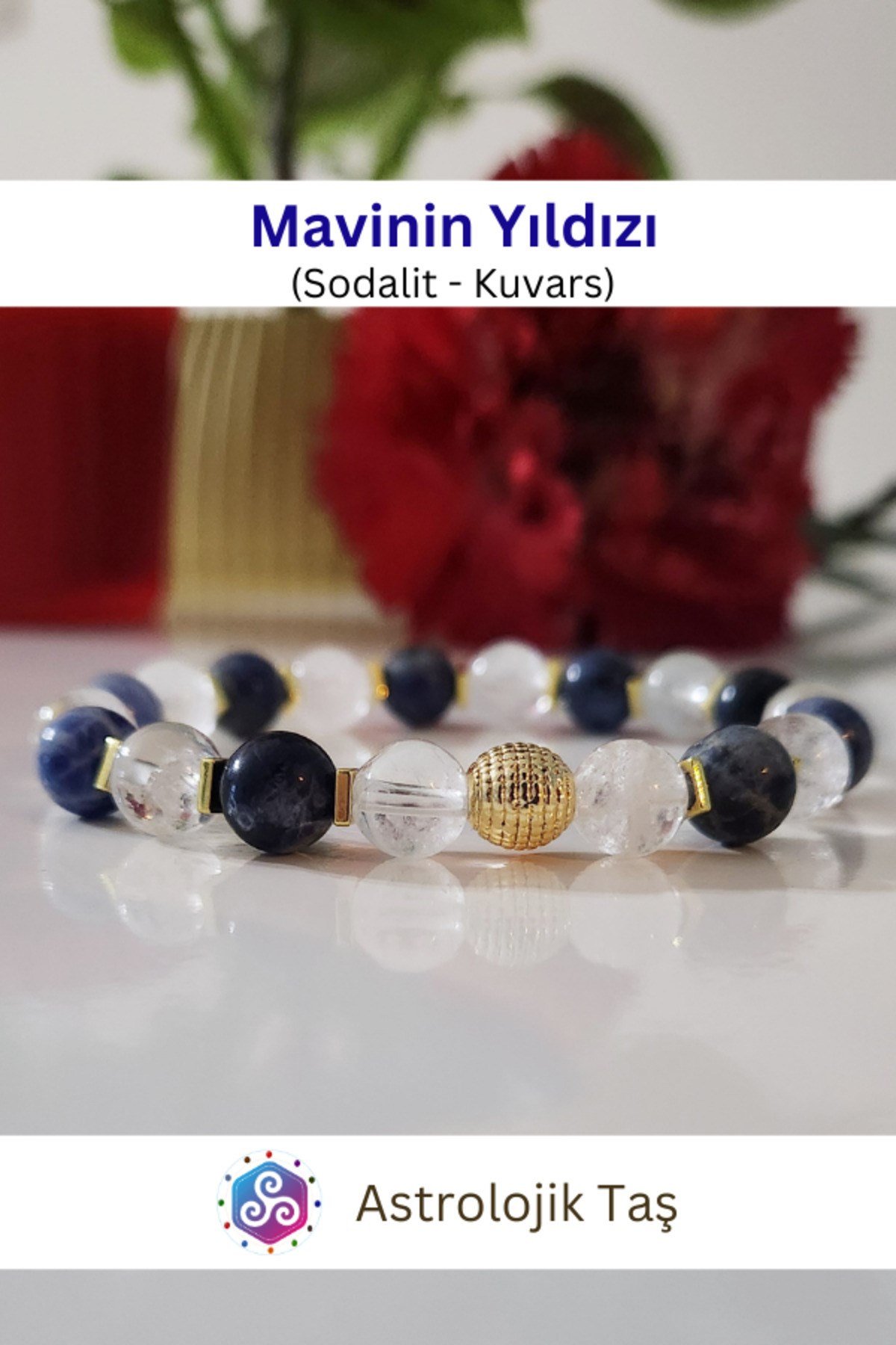 Mavinin Yıldızı (Sodalit ve Kristal Kuvars) Doğal Taş Bileklik - Sertifikalı