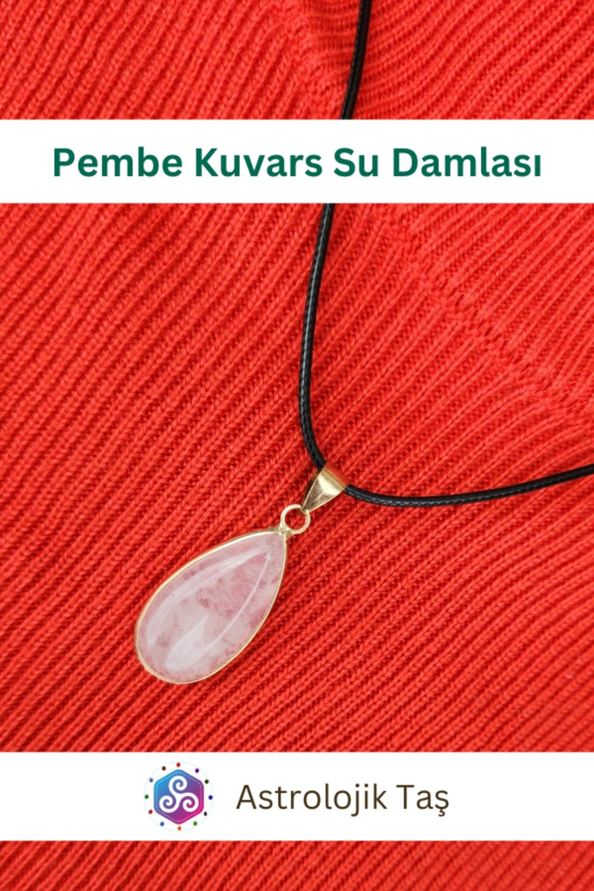Pembe Kuvars Su Damlası Kolye