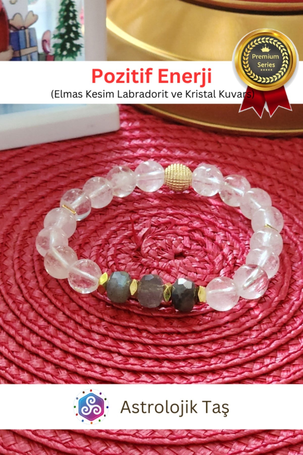 Pozitif Enerji Doğal Taş Bileklik - Sertifikalı - Labradorit & Kuvars Taşı