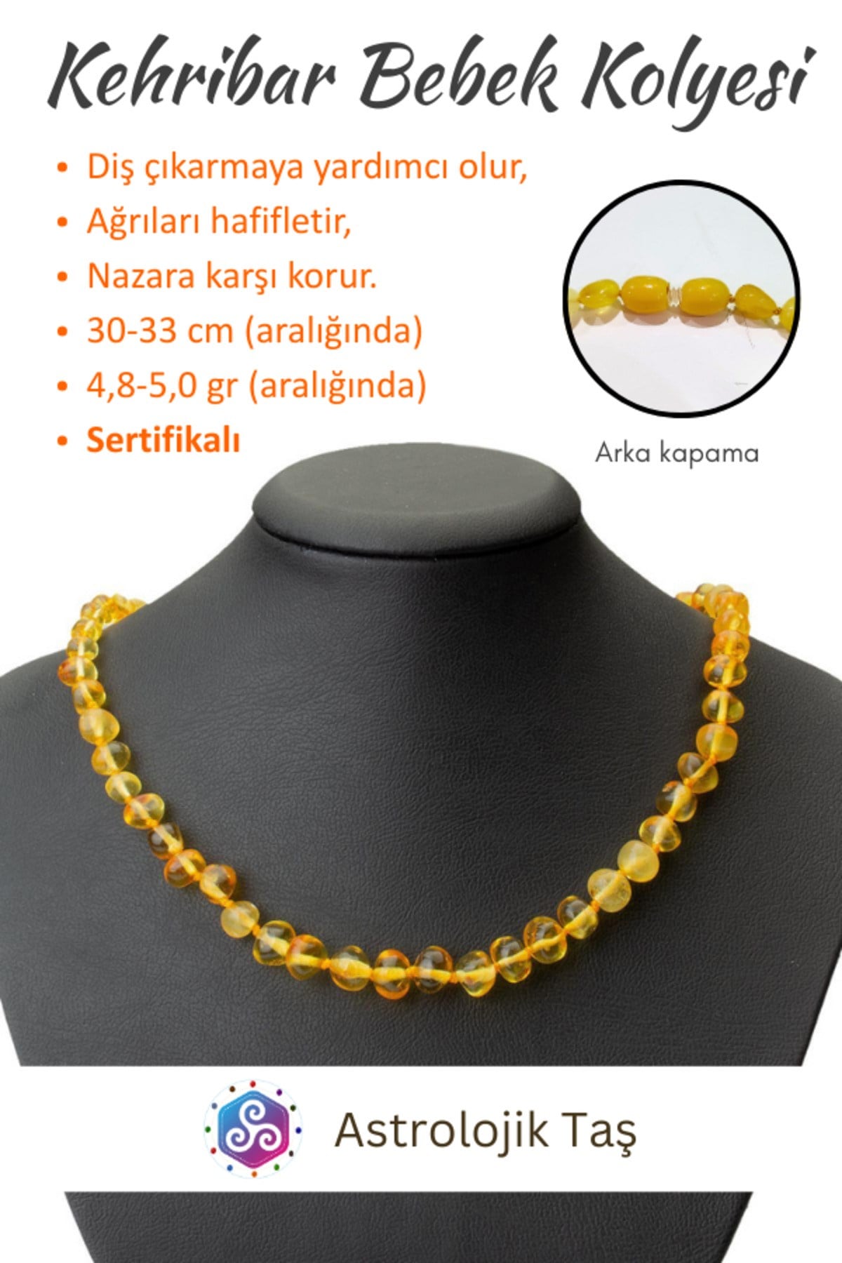 Sertifikalı Damla Kehribar Bebek Diş ve Nazar Kolyesi (Tımbıl Kesim)