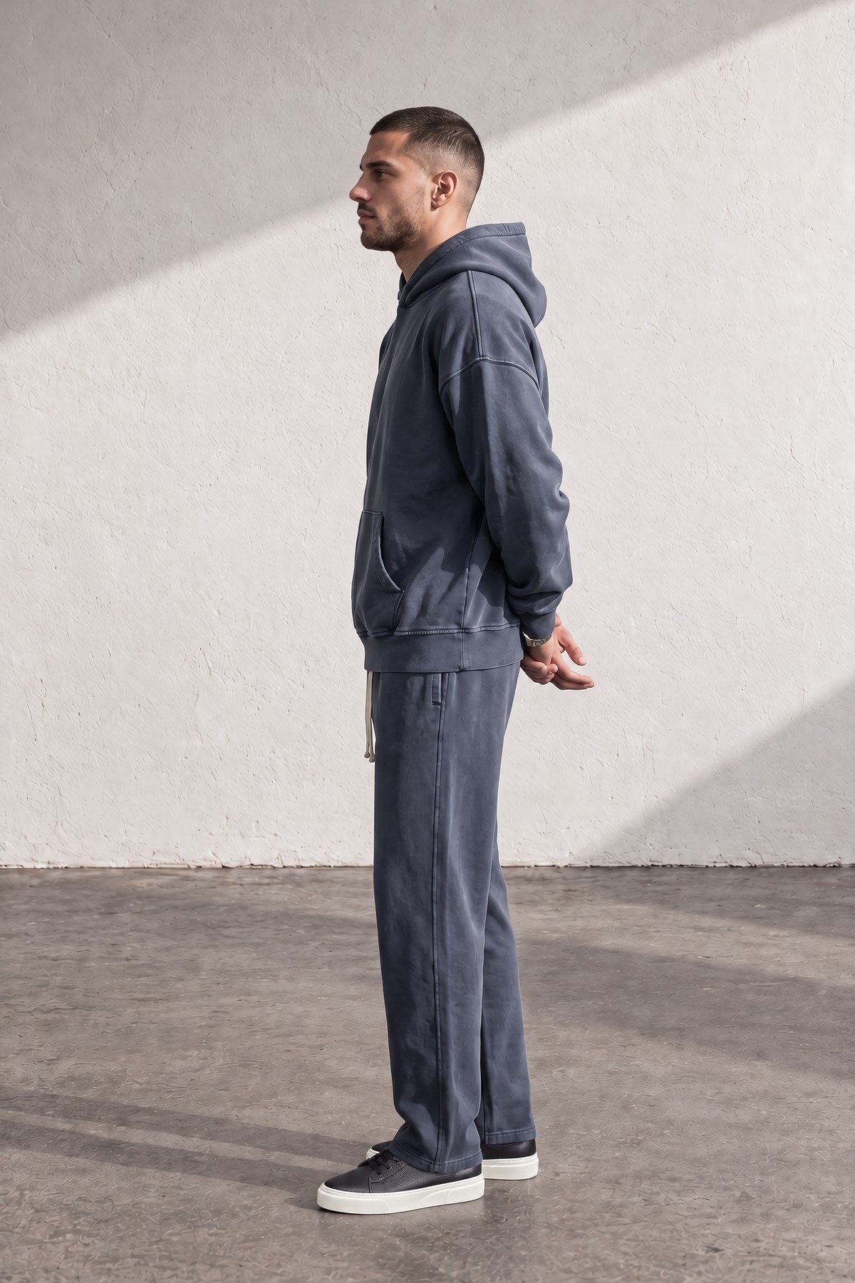 Yıkamalı Kapüşonlu Sweatshirt Lacivert