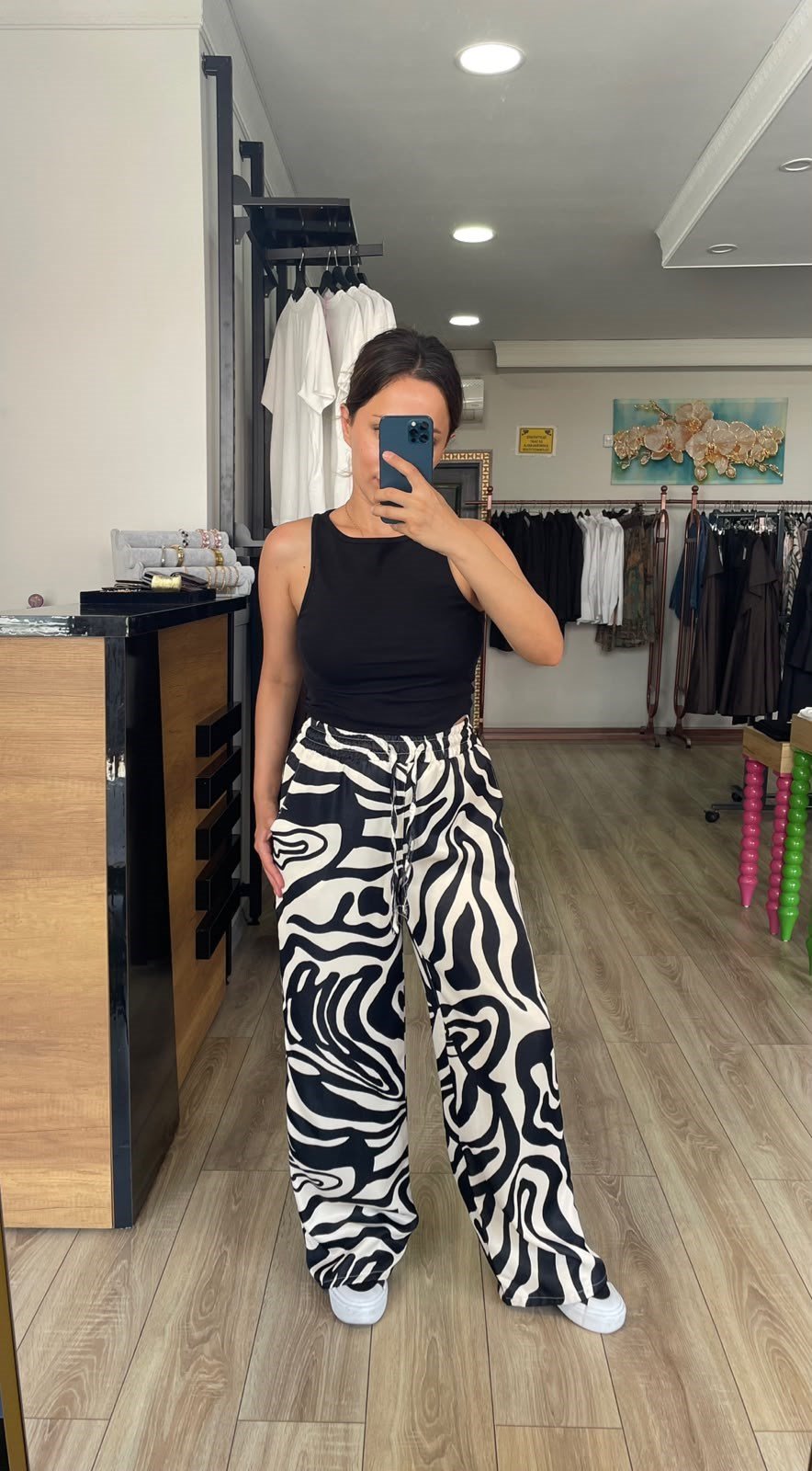 Beli lastikli bol zebra pantolon