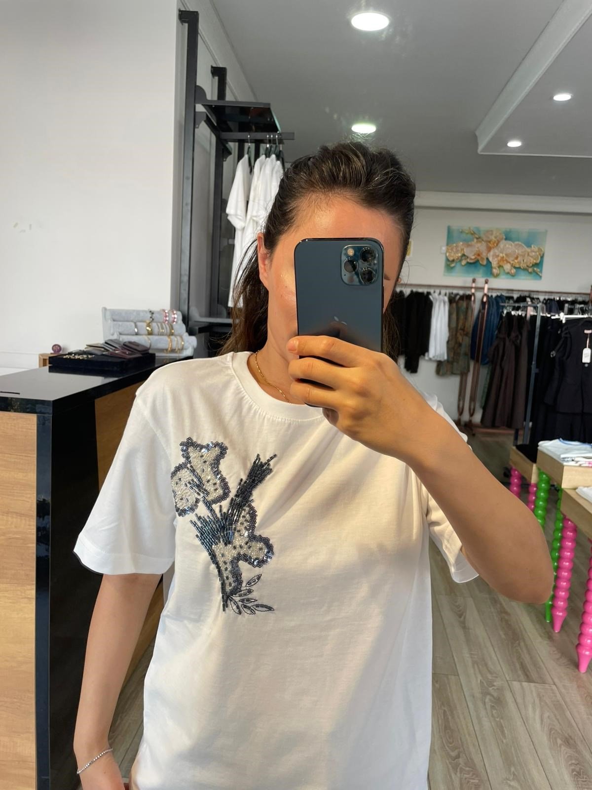 Mavi Gold Taşlı tshirt