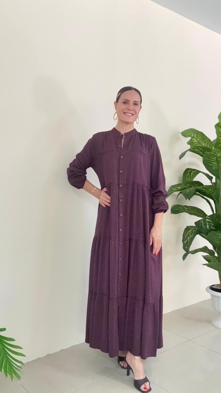 1234 Liza Taşlı Elbise Mürdüm