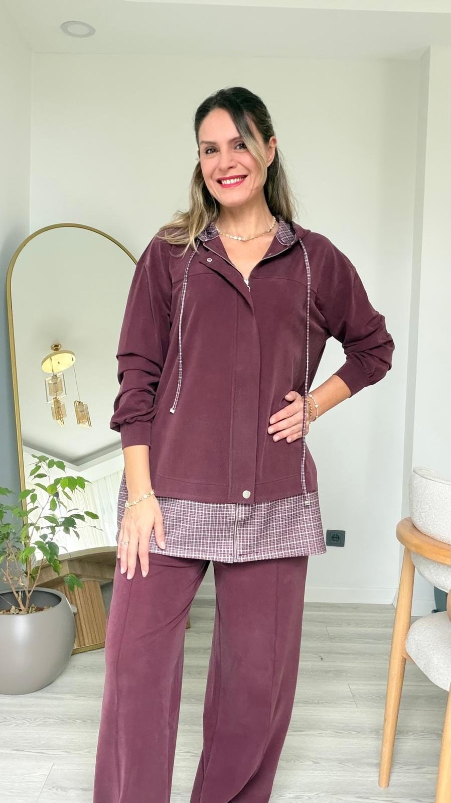 Ekose Eşofman Takım Bordo
