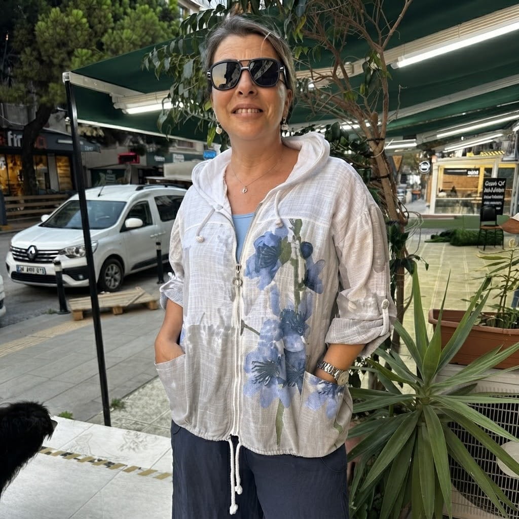 Kadın Kapşonlu Fermuarlı Bağcıklı İki Cepli İtalyan Ceket
