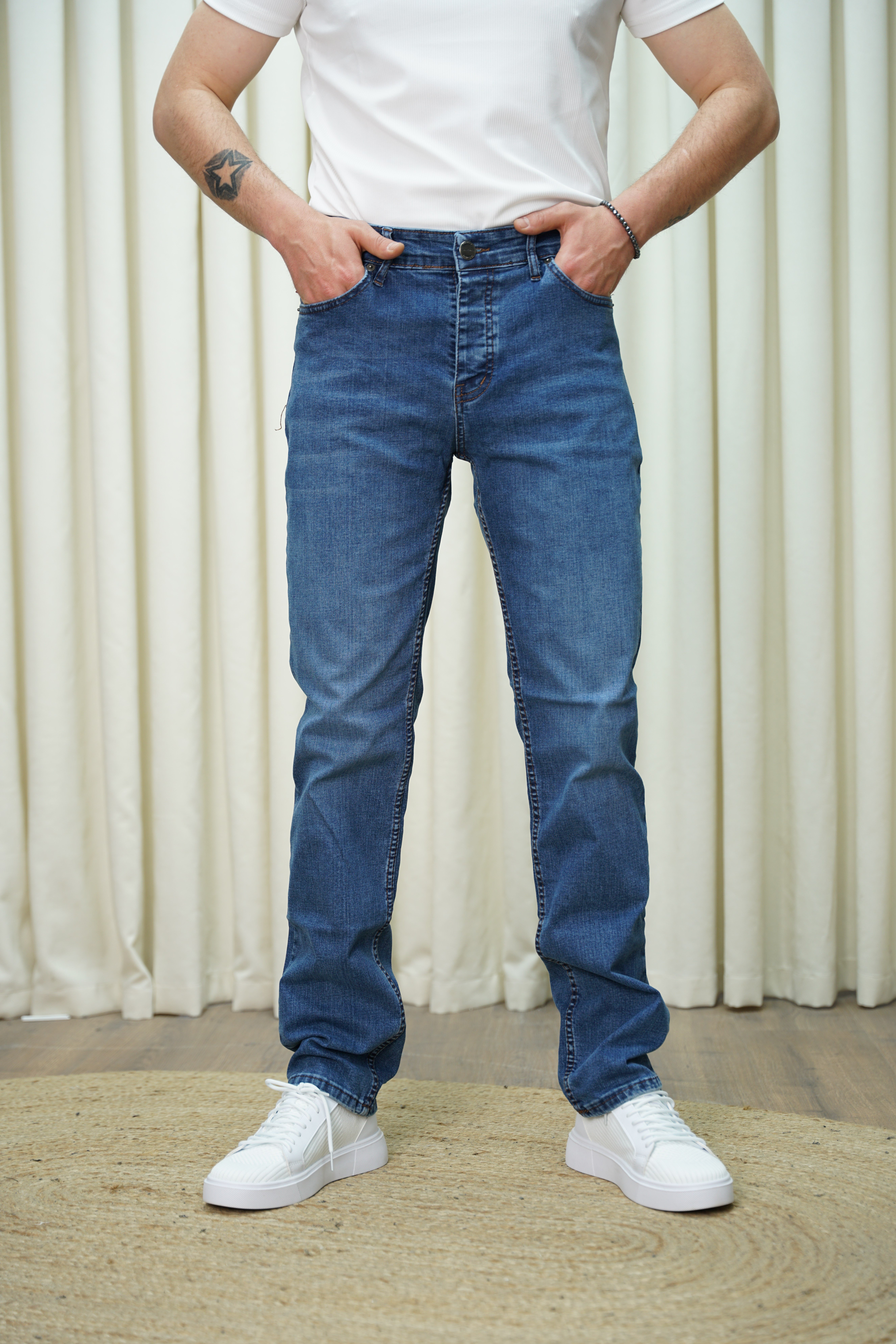Regular Jean,Yıkamalı Lacivert