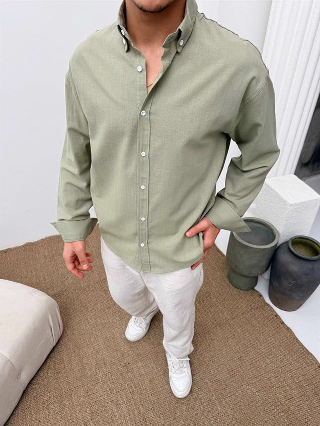 Fresh Keten Oversize Gömlek Yeşil