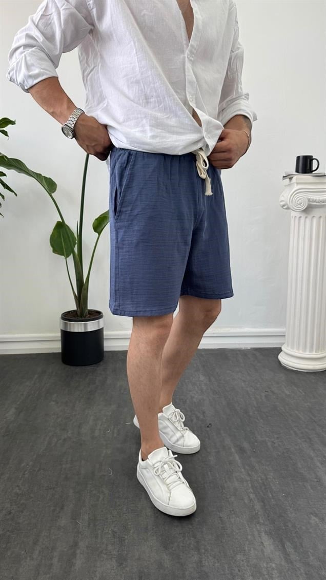 Keps Müslim Kumaş Şort İndigo Mavi