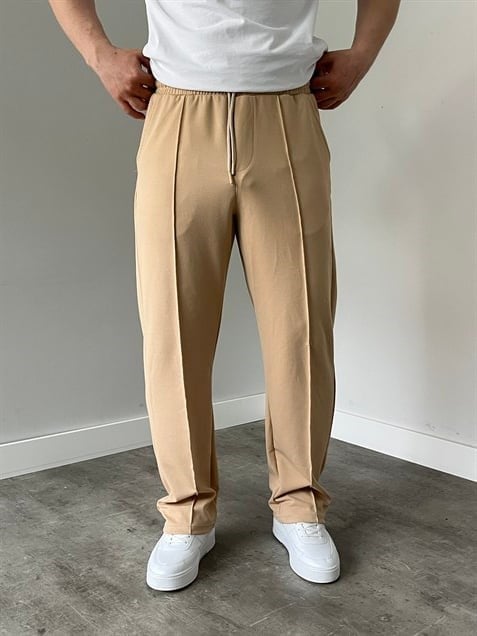 Krep Kumaş Baggy Pantolon Bej
