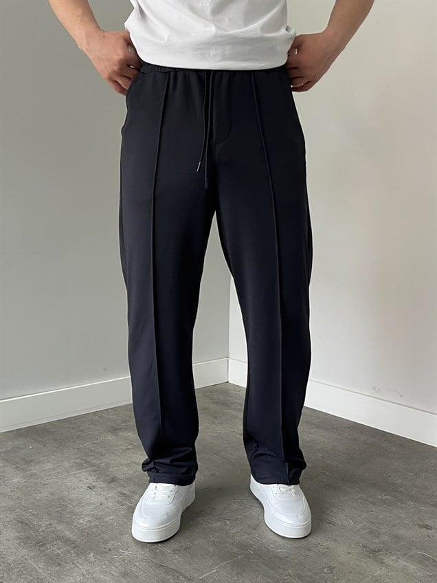 Krep Kumaş Baggy Pantolon Lacivert