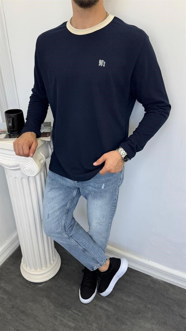 MR 90S Yazılı Bisiklet Yaka Sweatshirt Lacivert