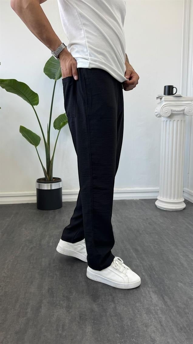 Regular Kalıp Keten Jogger Siyah