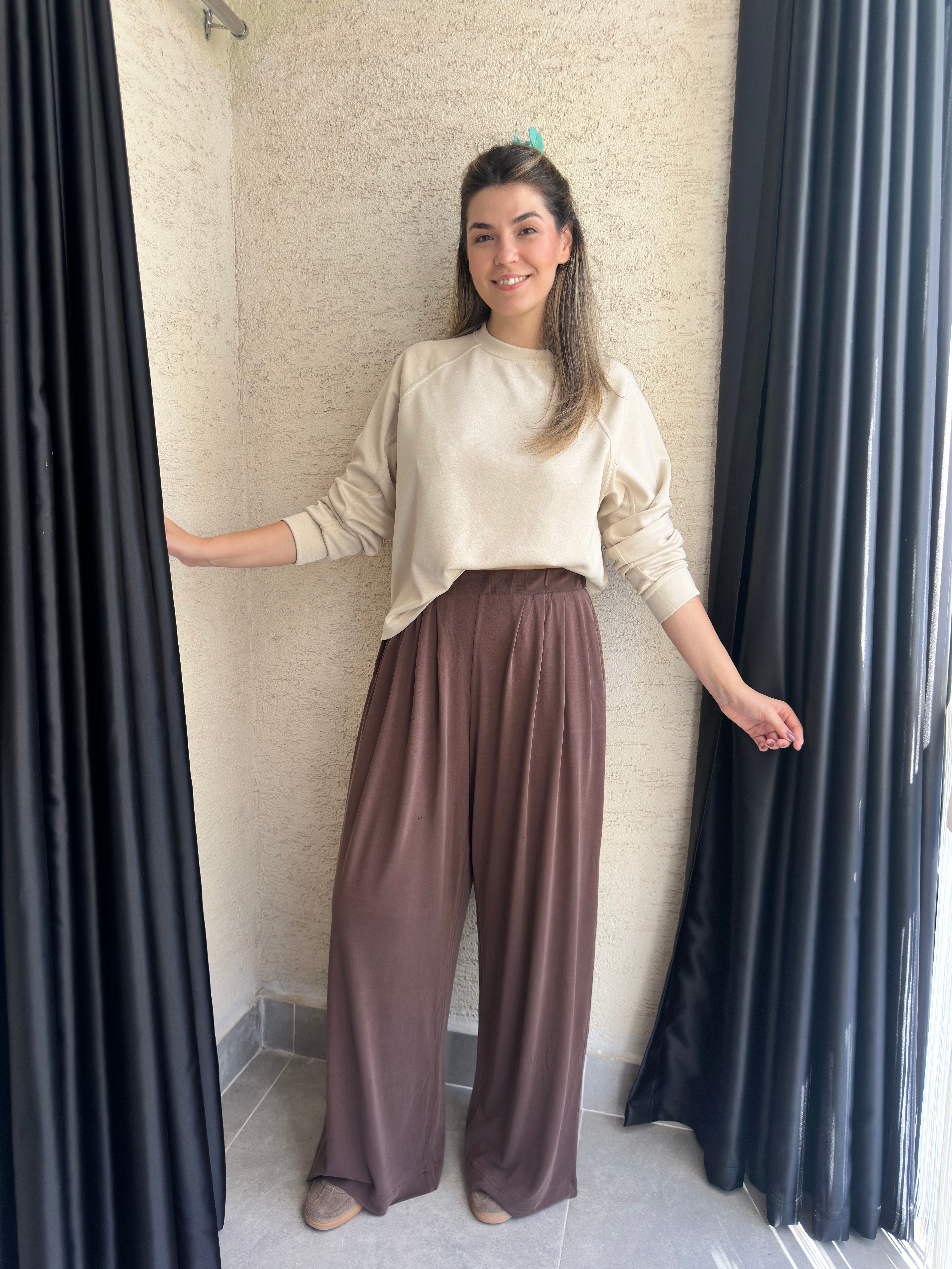 Kahve Pileli Eşofman Altı