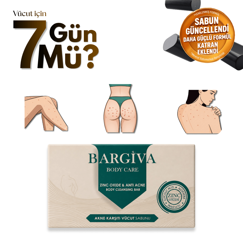 BARGİVA Çinko Oksit İçerikli Popo,Sırt ve Omuz Sivilcesi Karşıtı Cilt Pürüzsüzleştirici Vücut Sabunu 50gr