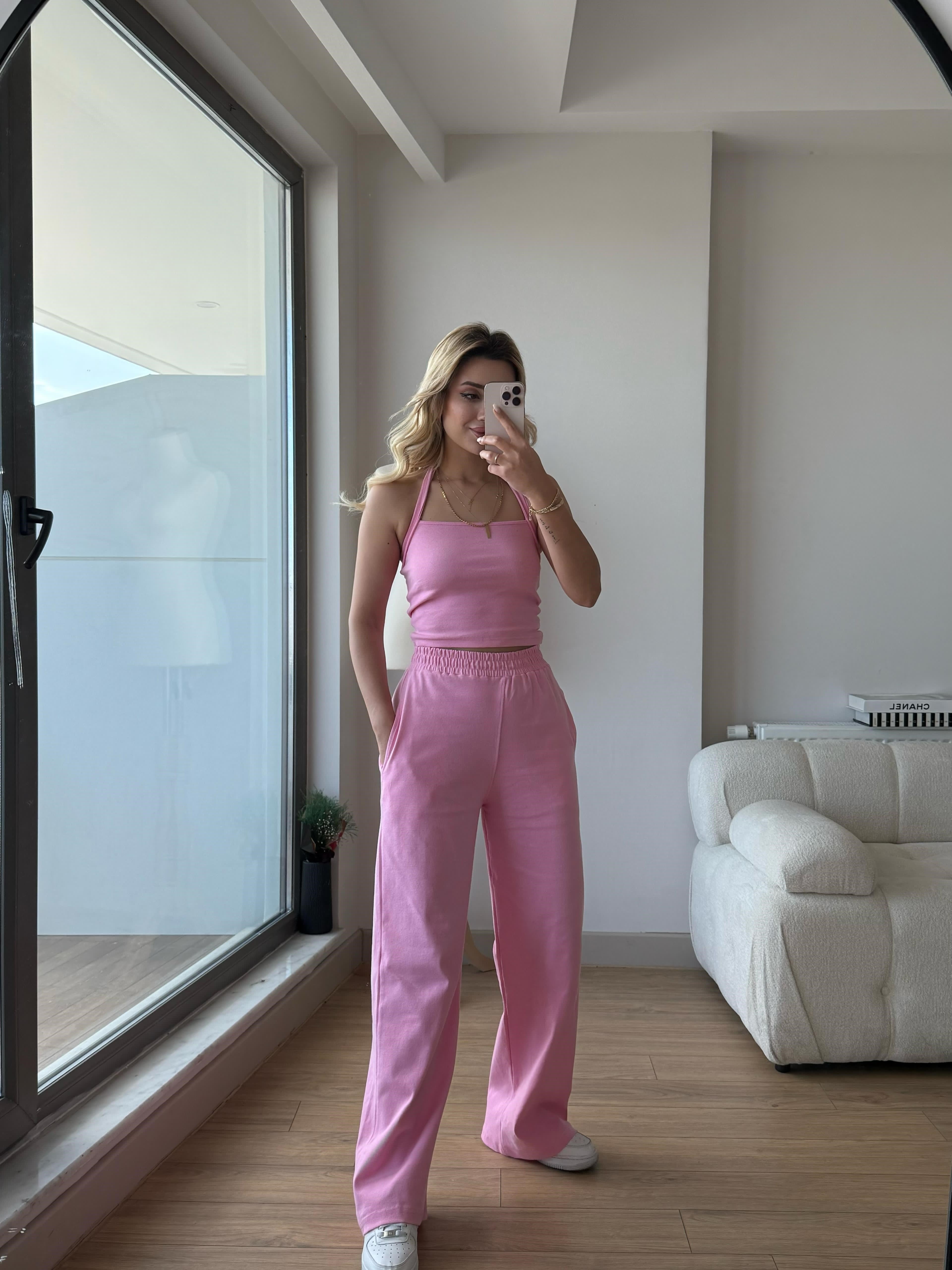 Boyun askılı takım pembe