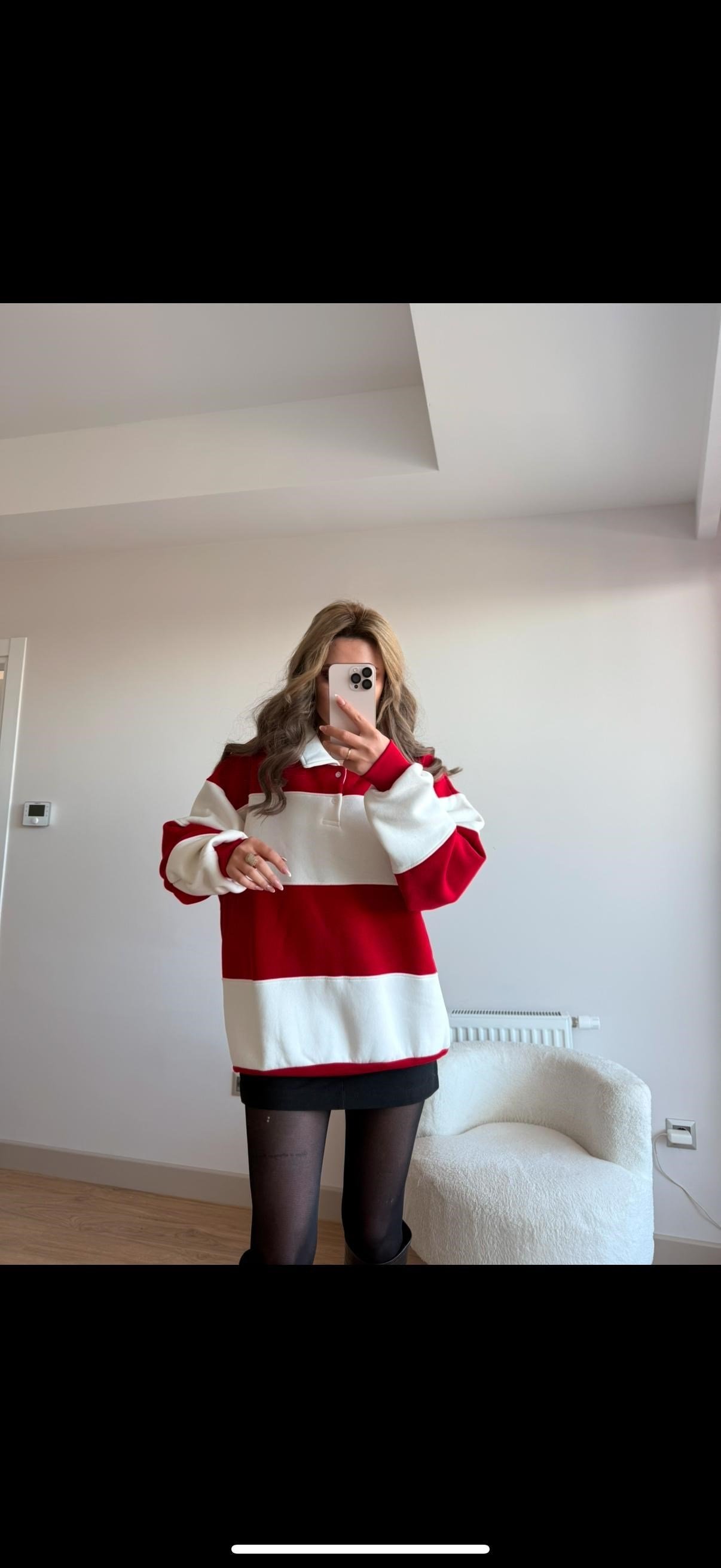 Çizgili sweat kırmızı