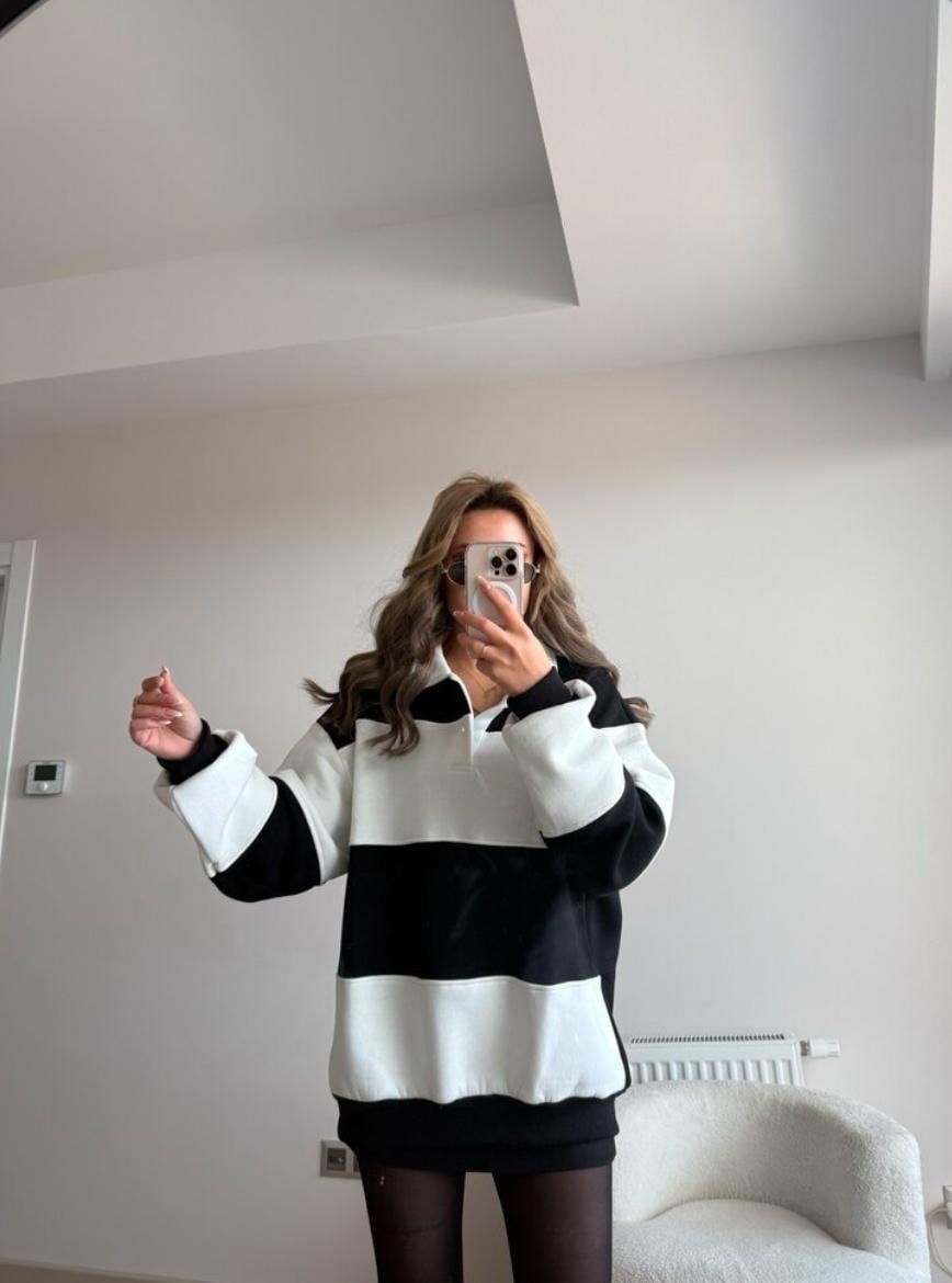 Çizgili sweat siyah