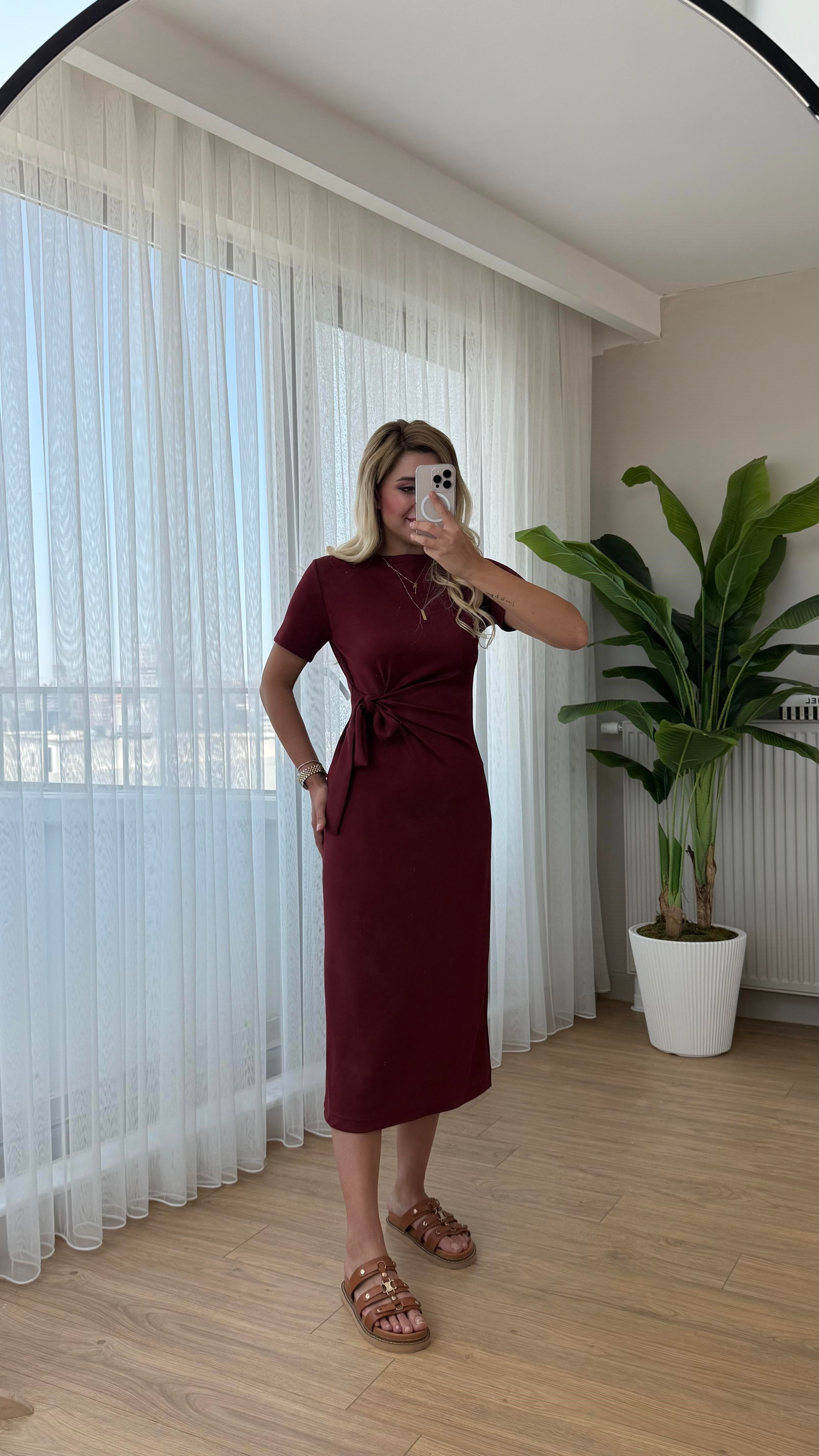 Modal elbise bordo