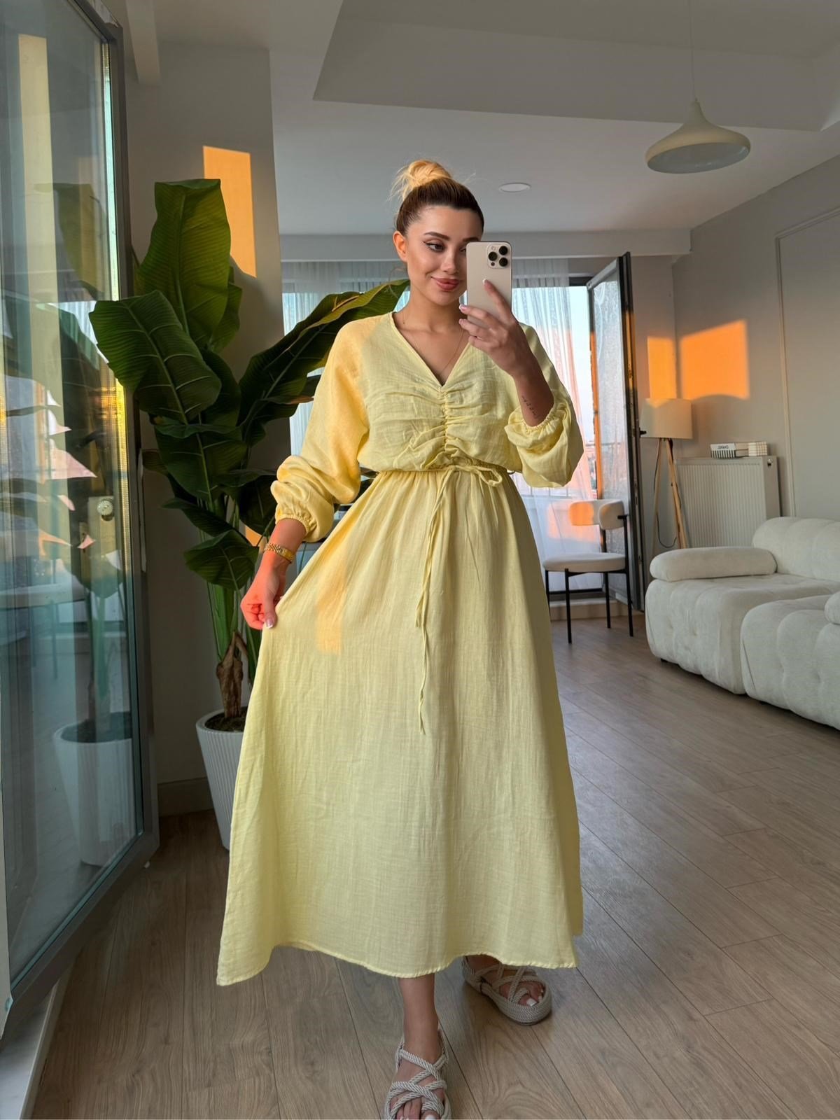 Müslin elbise sarı