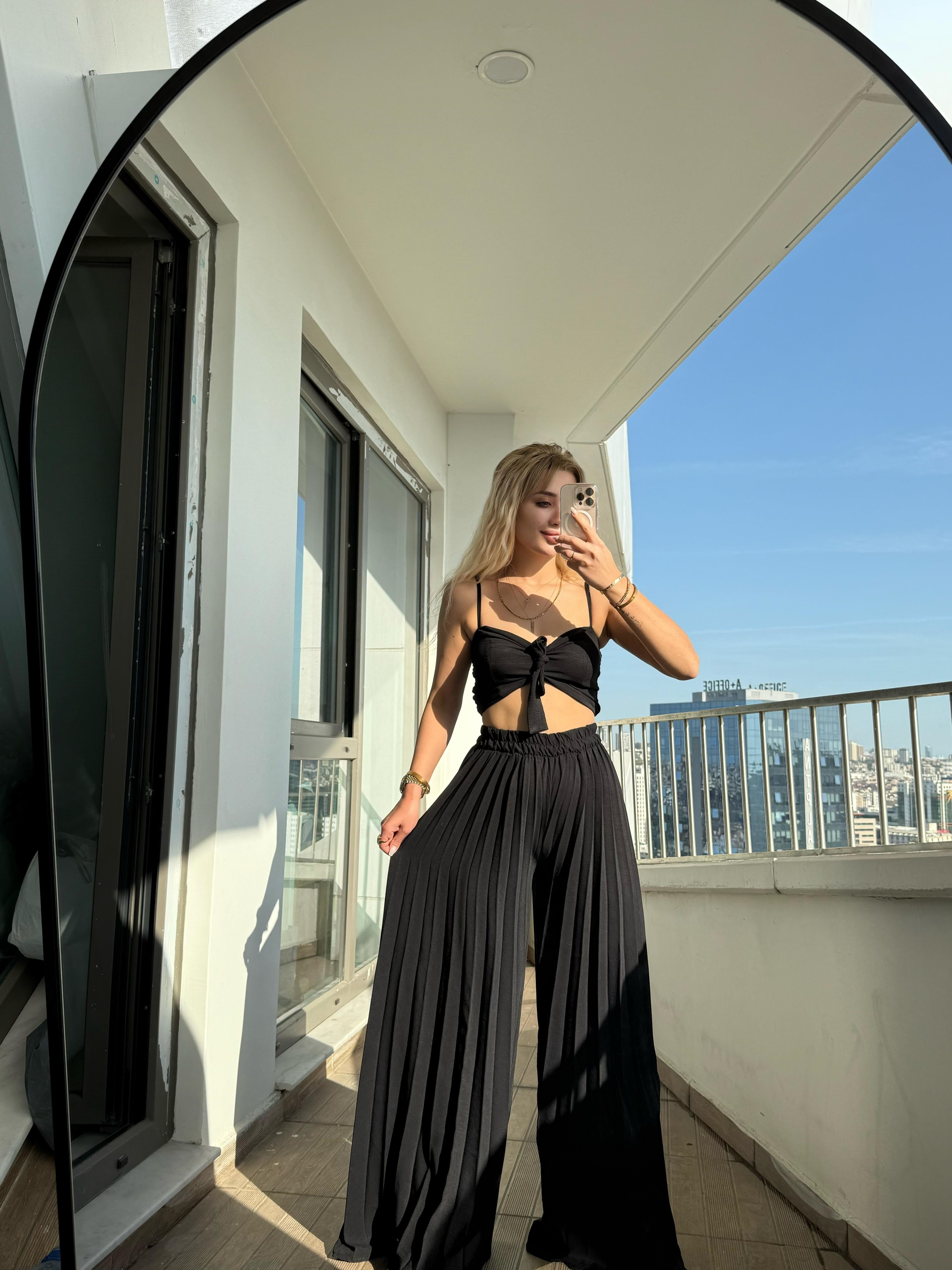 Pileli pantolon takım siyah