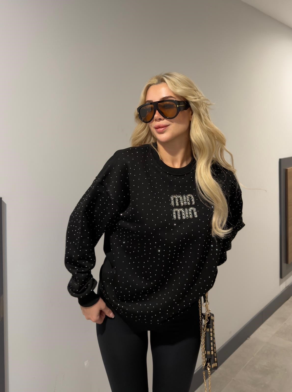 TAŞLI Mİ SWEAT SİYAH