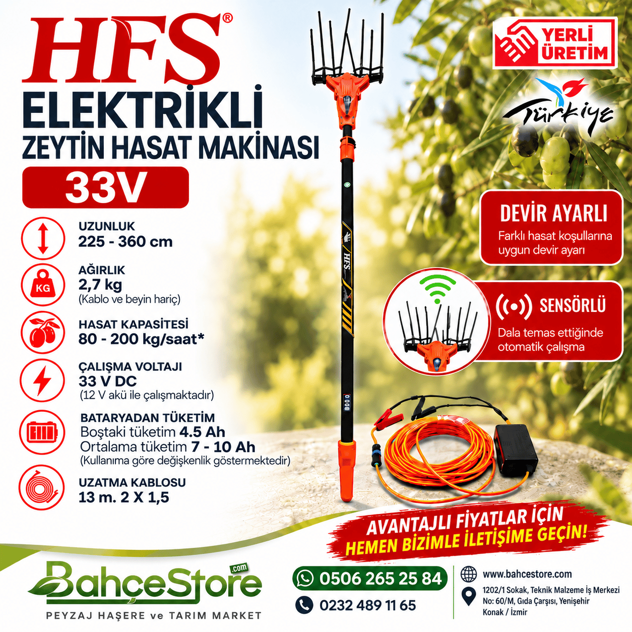 HFS HFS VOLT ELEKTRİKLİ ZEYTİN HASAT MAKİNASI AKÜSÜZ 33V
