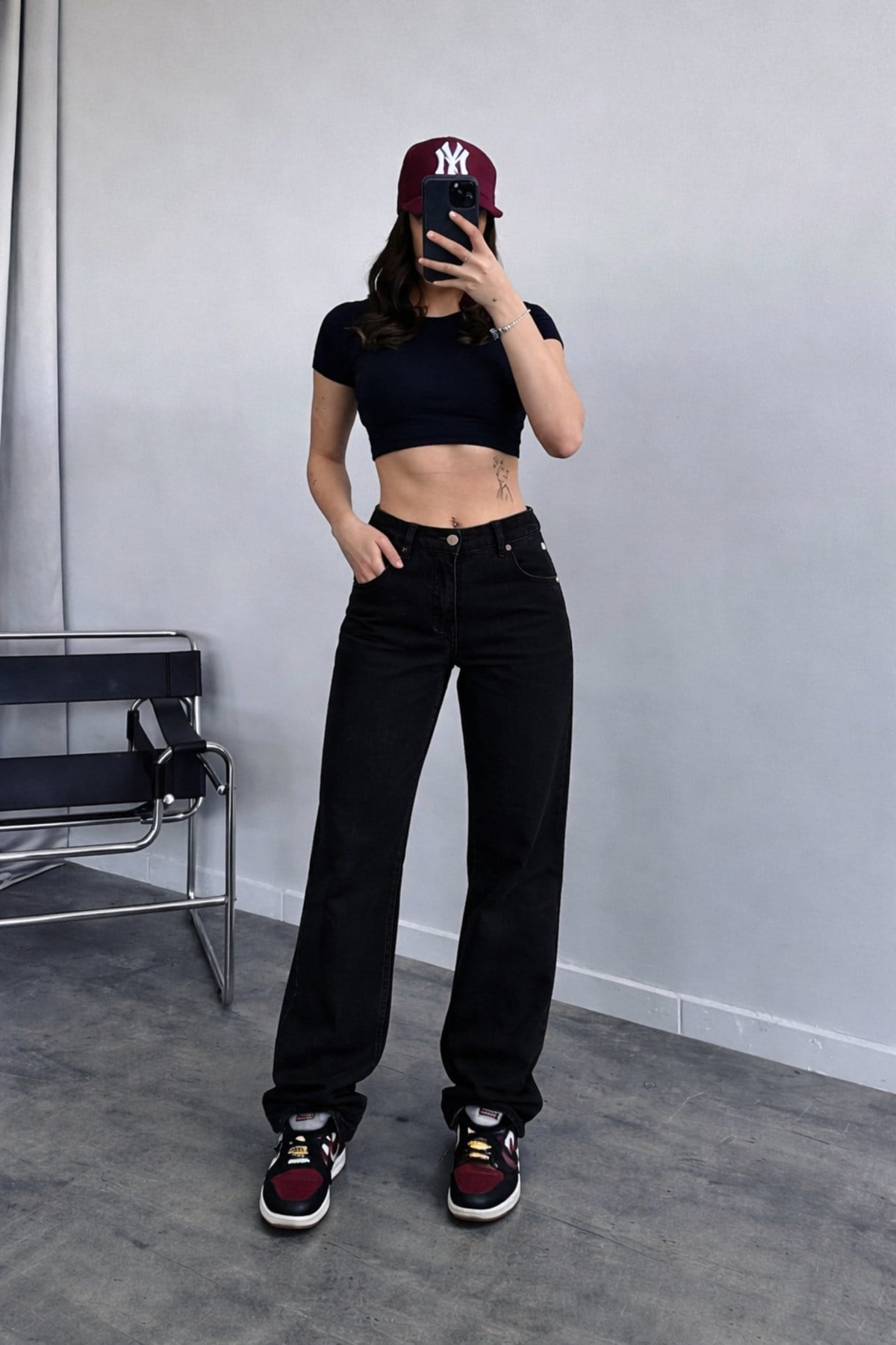Baggy Toka Detaylı Bol Kesim Geniş Paça Rahat Baggy Jean Kot Pantolon