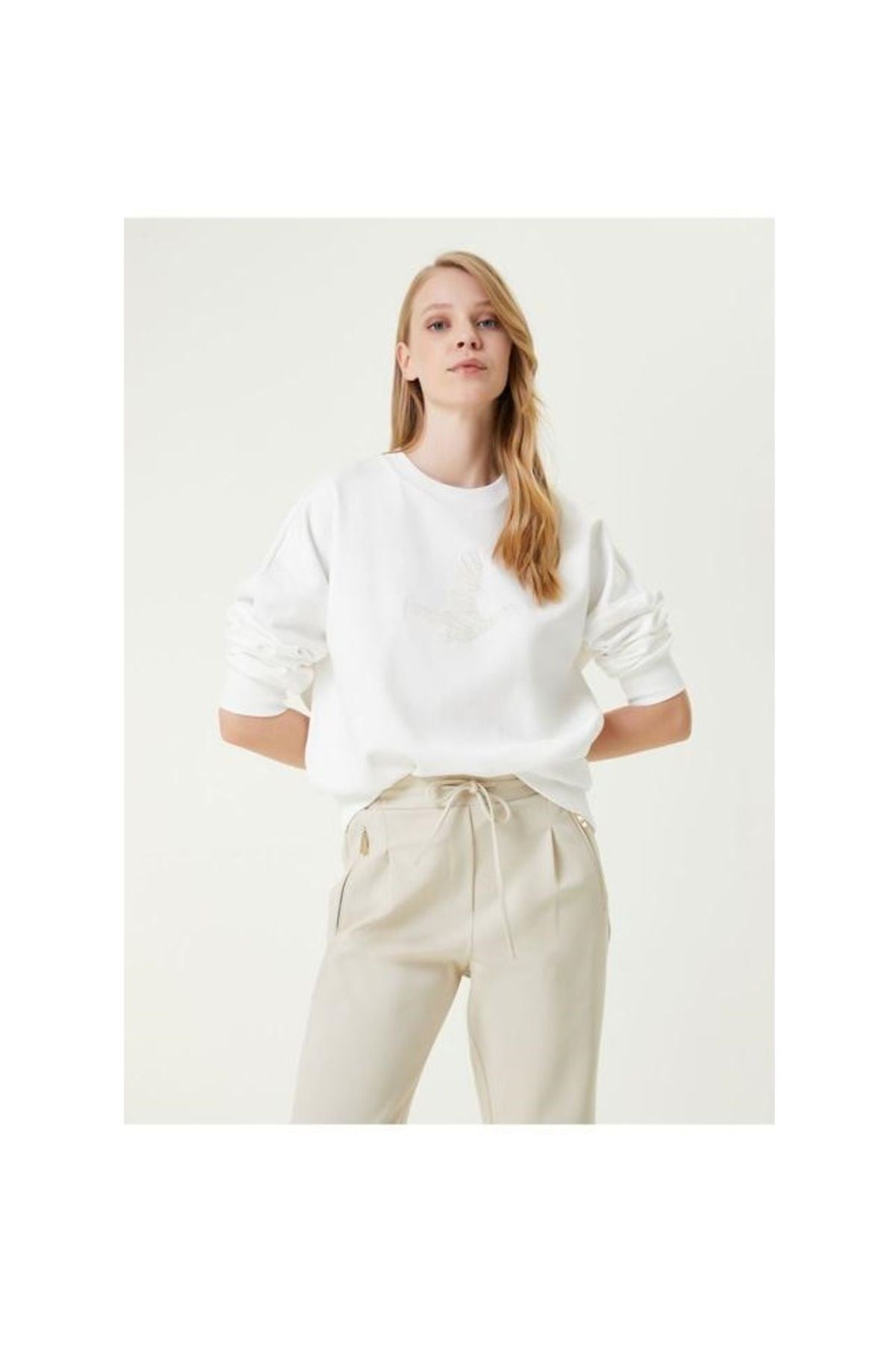 Basic Salaş Orijinal Marka Kuş Detaylı Sweatshirt