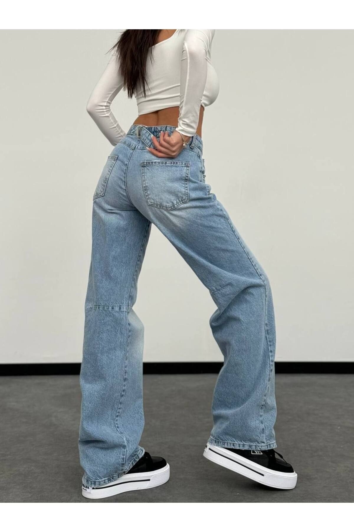 BELT DETAİL BAGGY JEAN Yeni Sezon Beli Tokalı Palazzo Yüksek Bel Baggy Kadın Kot Pantolon