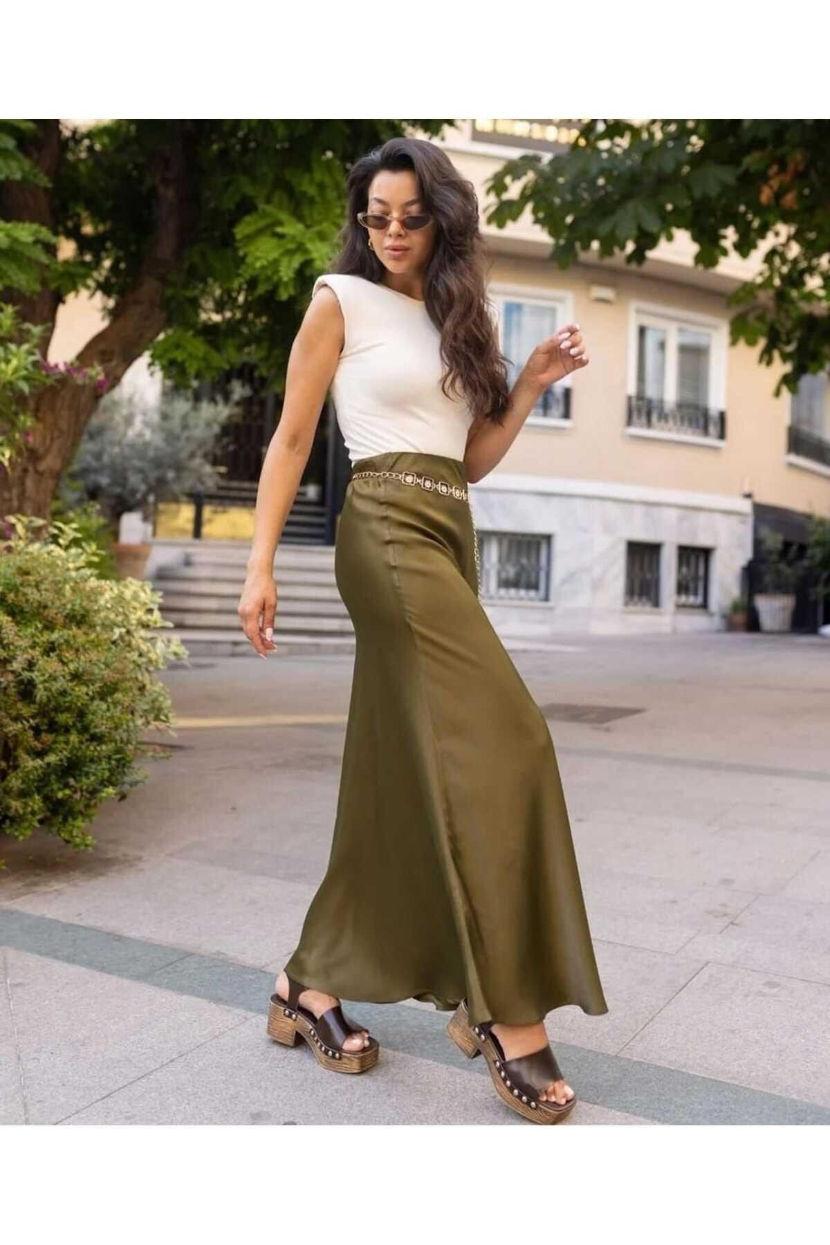 Haki Basic Uzun Saten Etek