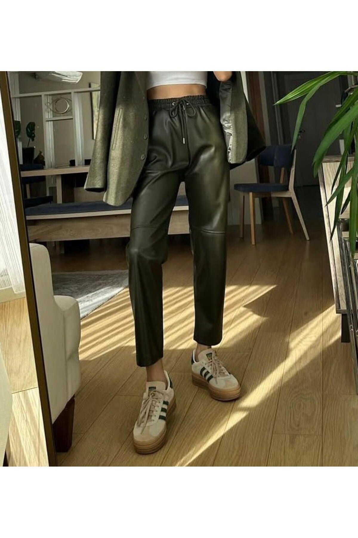 İçi Şardonlu Havuç Pantolon Modeli Suni Deri Pantolon Bilek Boy