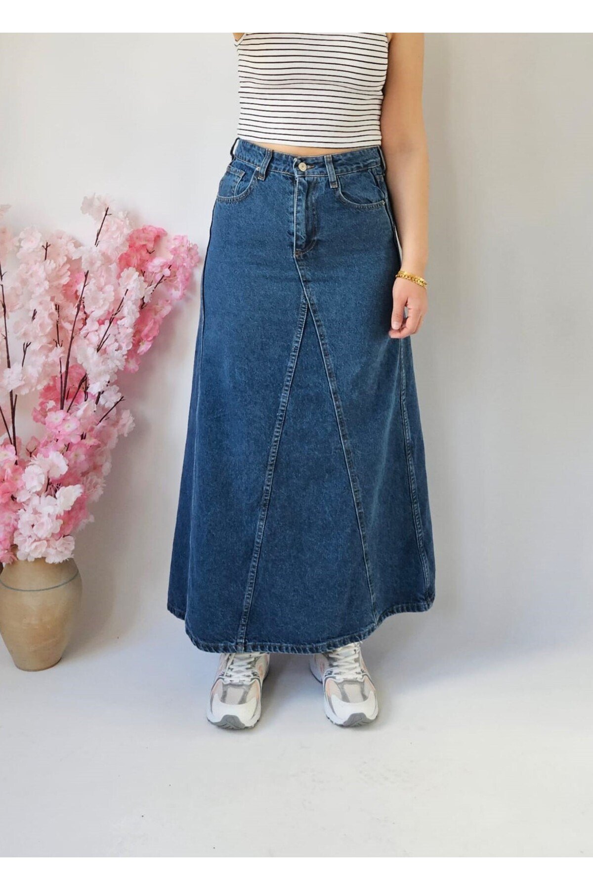 Kadın Mavi Renk A Tipi Kesim Denim Etek
