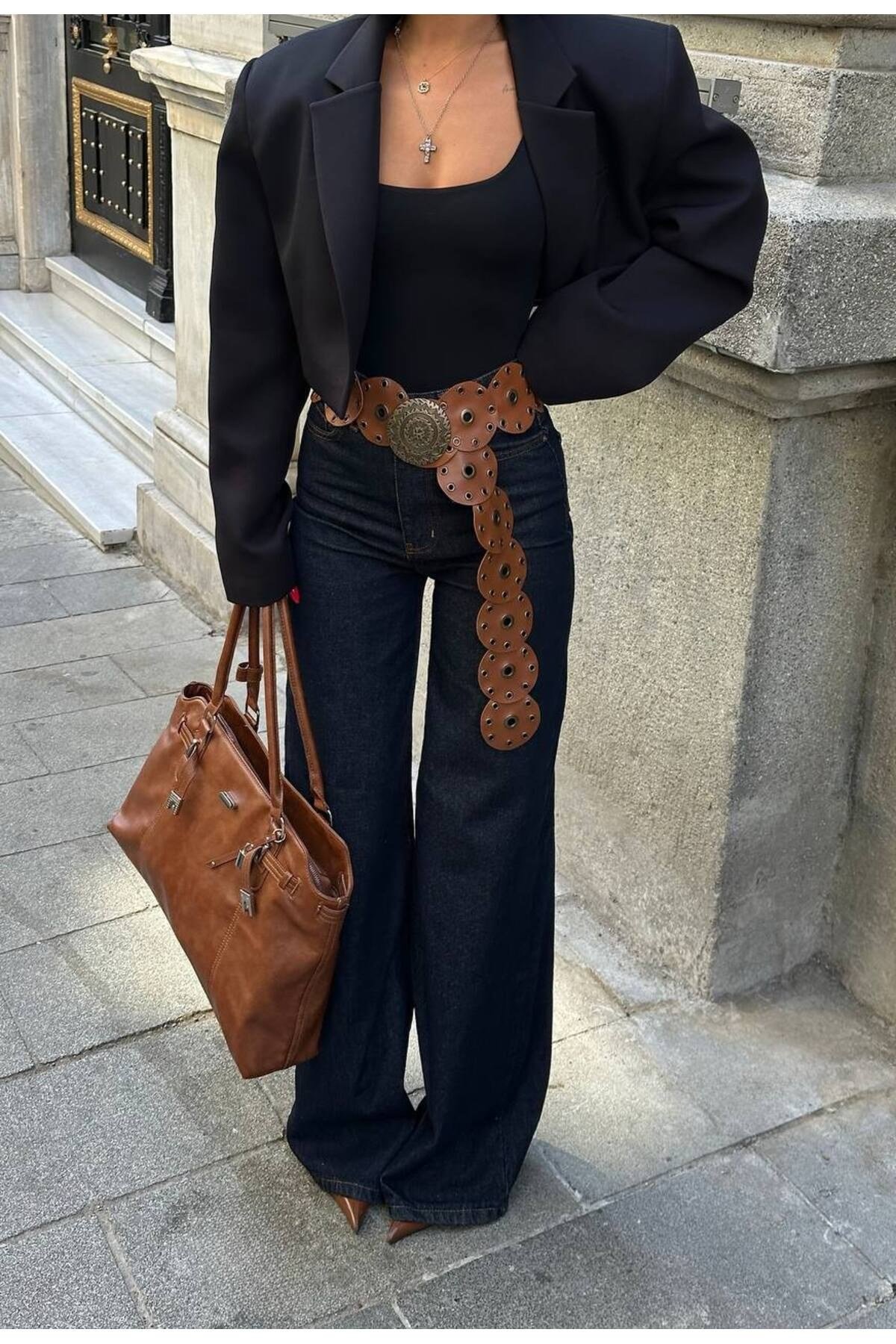 Kadın Yüksek Bel Bol Paça Wide Leg Denim Jean Pantolon