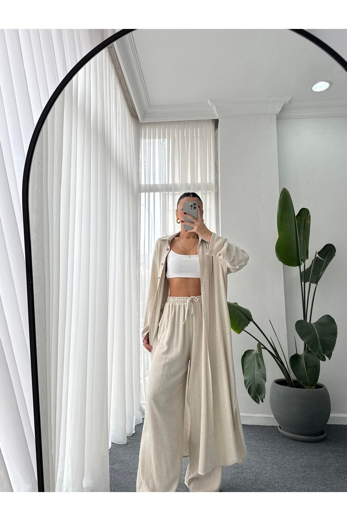 Kimono Takın Uzun Maxi Boy Gömlek Pantolonlu Takım