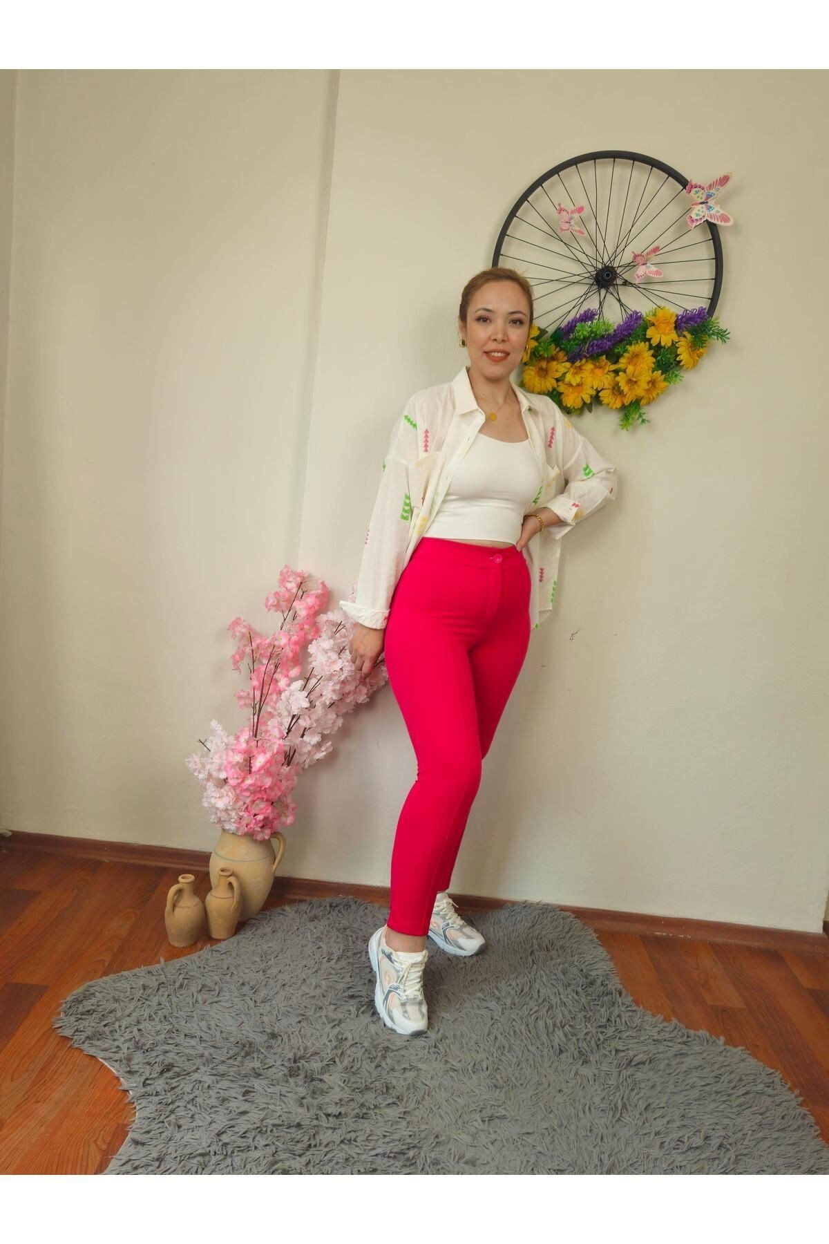 Krep Kumaş Fuşya Dar Paça Pantolon