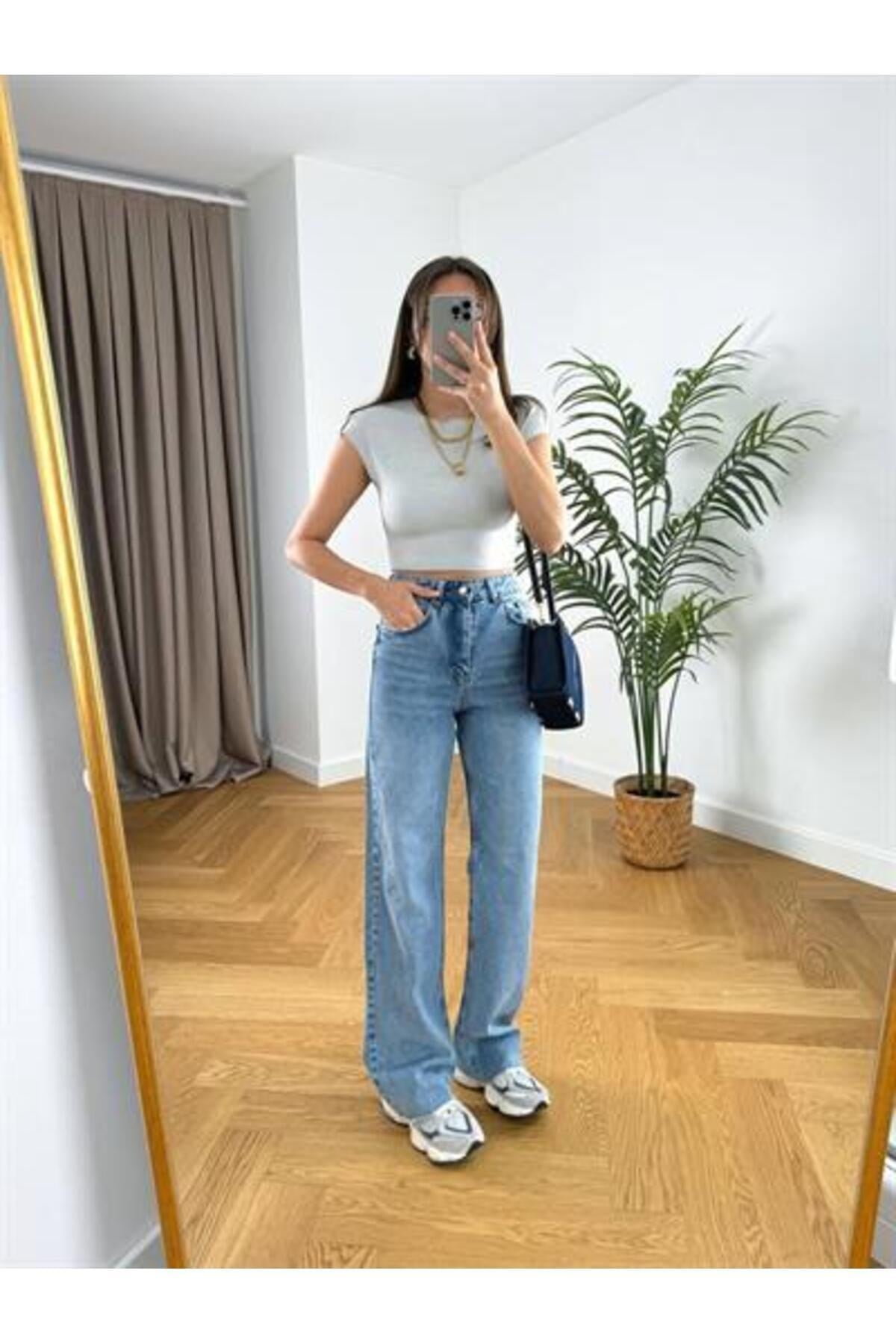 Marka Açık Mavi Kot Pantolon Denim Pantolon Strai?ght Jean