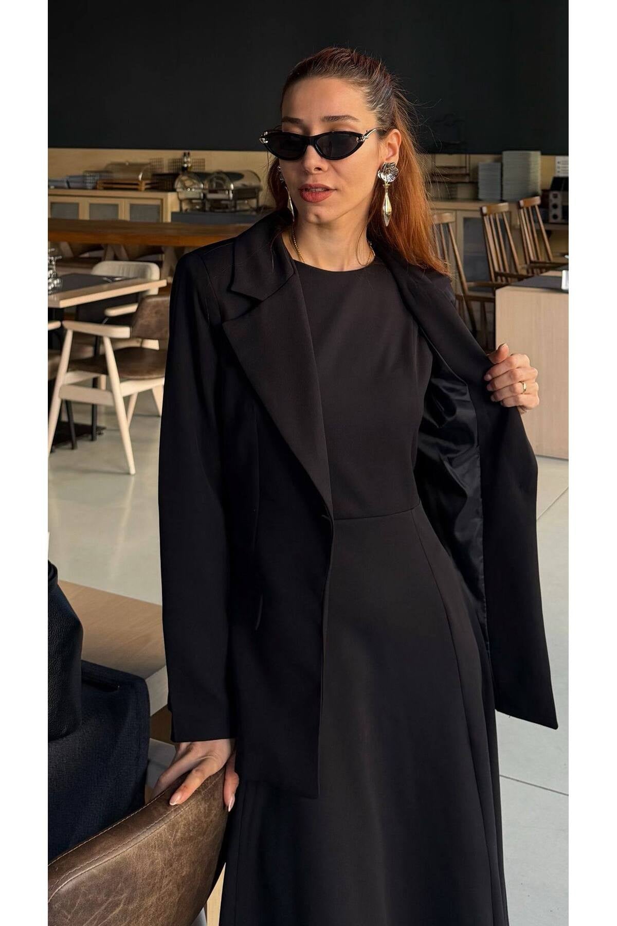 Premium Kadın Elbise Blazer Ceket Takım Exclusive Midi Elbise Şık Ofis Davet Kombini