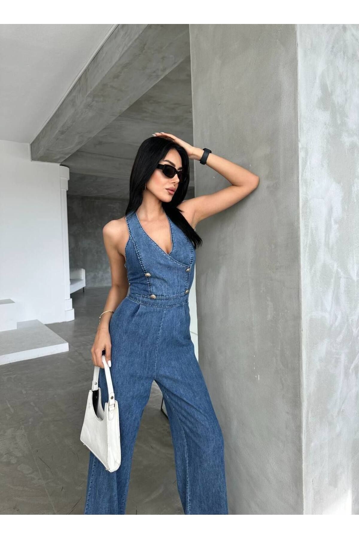Tasarım İthal Kot Tulum Denim Tulum