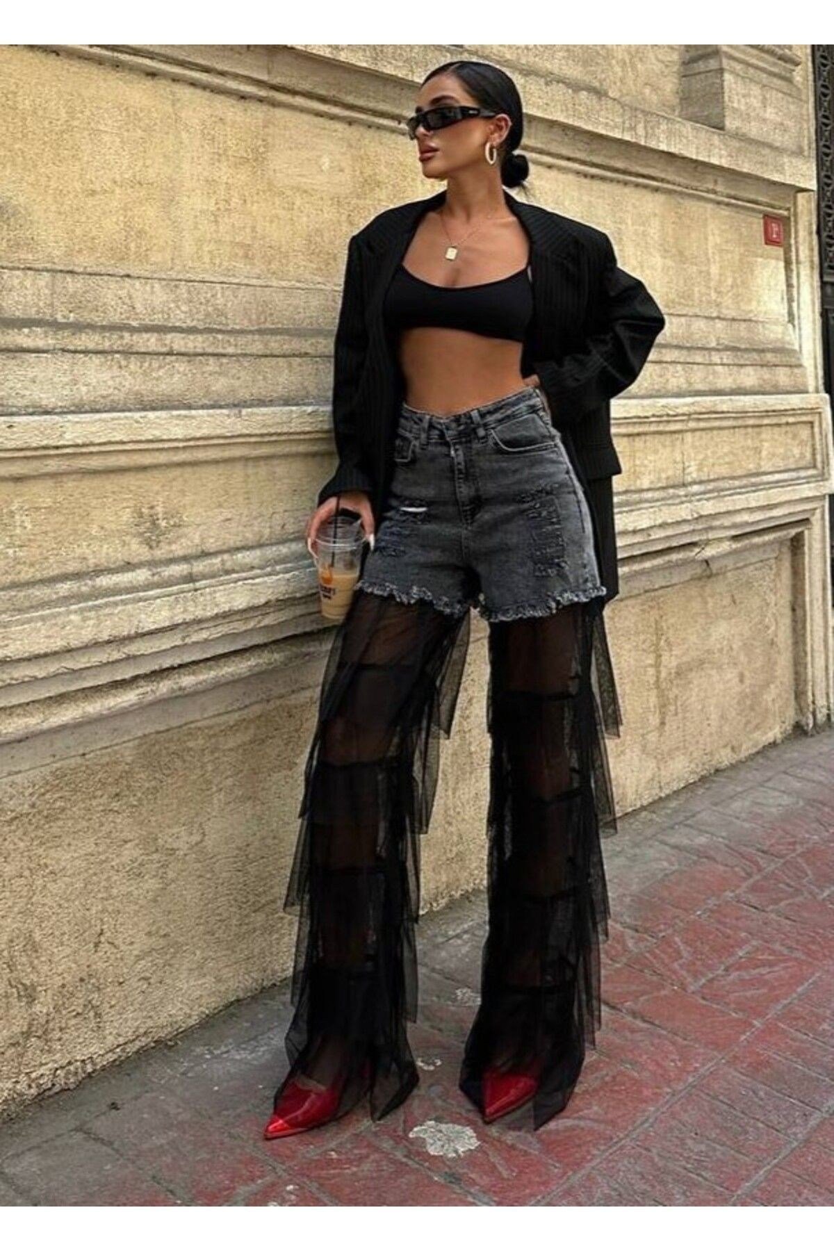 Tasarım Pinterst Model Kot Pantolon Jeans İthal Kumaş Kalite Palazzo Pantolon