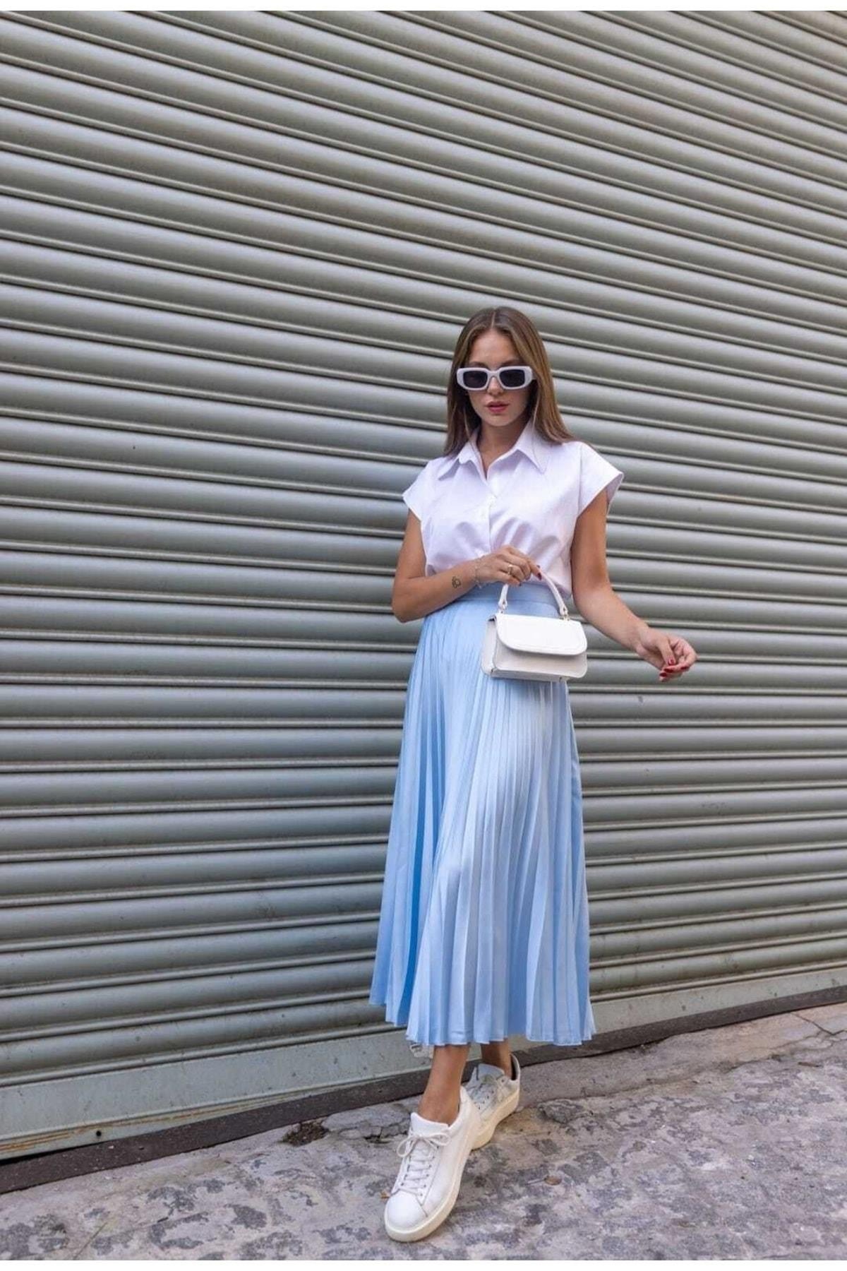 Zara Pileli Midi Etek