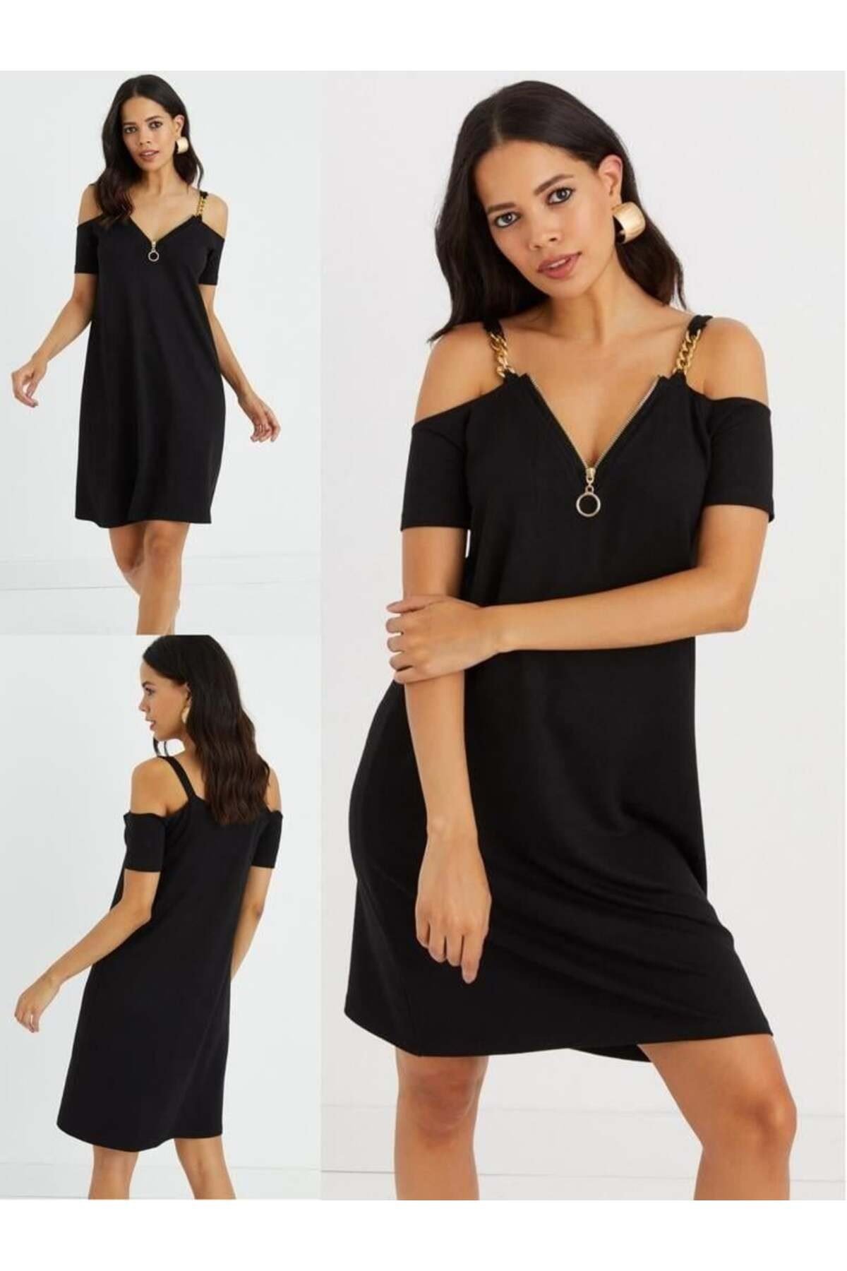Zincir Detaylı Askılı Elbise