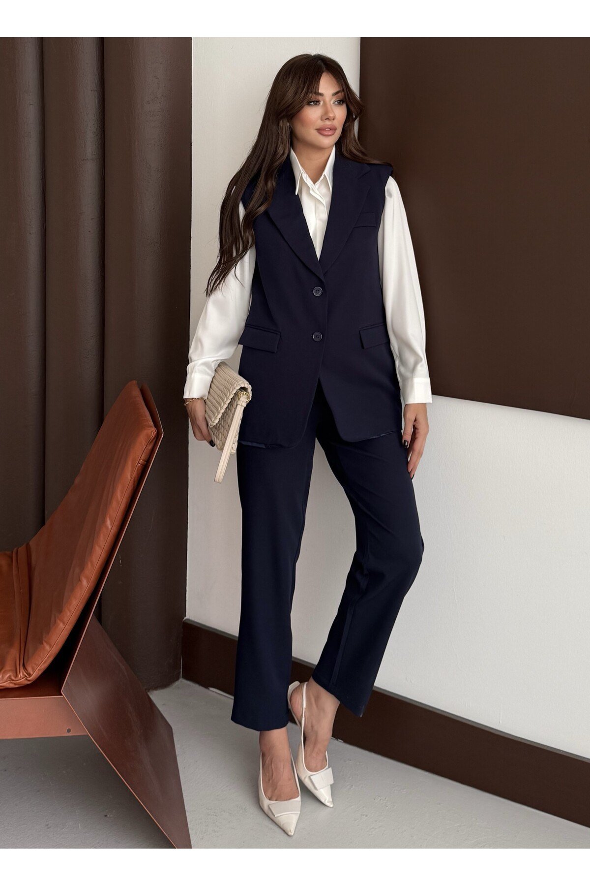 Zr Model Marka Vatkalı Yelek Pantolon Takım - Havuç Pantolon Uzun Yelek Düz Renk Takım