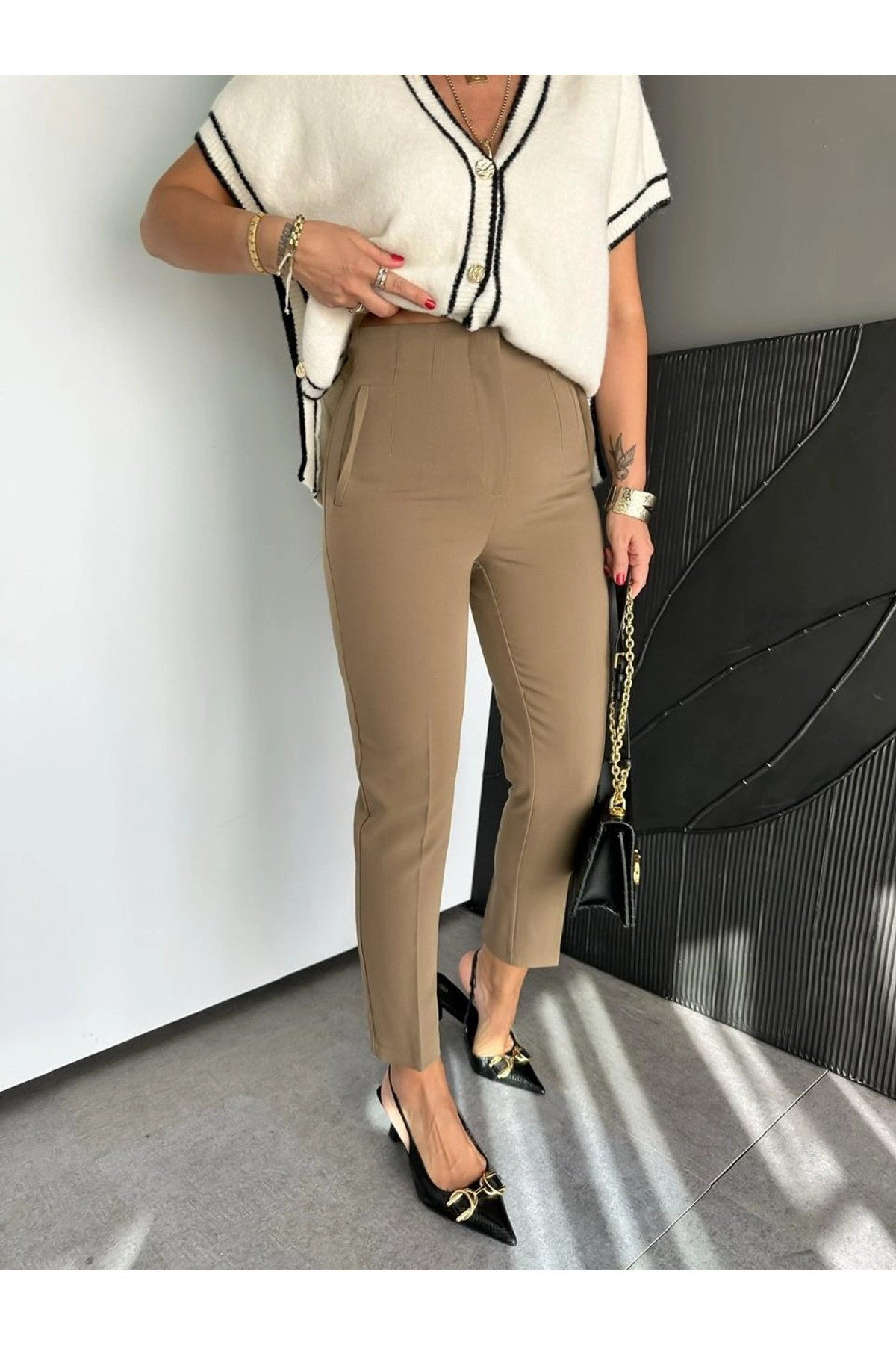 ZR Model Orijinal Marka Fileto Detaylı Kumaş Pantolon Dar Paça Pantolon