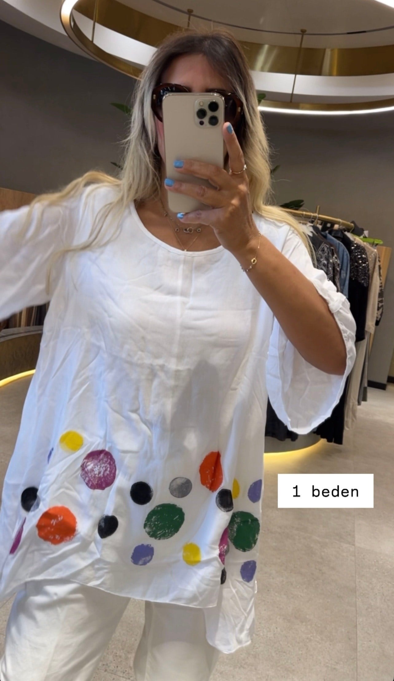 Puantiye Baskılı Pamuk Bluz